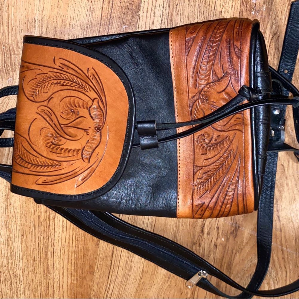 Leather Western one of a kind hand made purse cross body or backpack